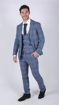 Vyriškas Marc Darcy šviesiai mėlynas tamsiai mėlynas languotas švarkas, elegantiškas, laisvalaikio stiliaus tvido švarkas, plonas kirpimas, Clinton