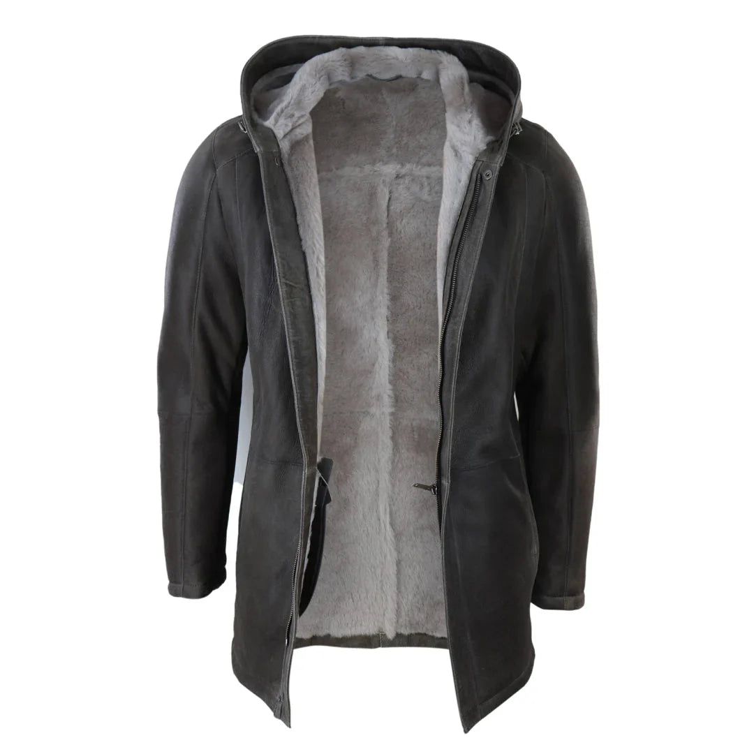 Vyriška 3/4 ruda minkšta avikailio striukė su gobtuvu, 3/4 klasikinė šilta žieminė striukė