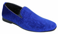Elong DD0083 – vyriški aksominiai įmaunami „Paisley“ rašto vairavimo bateliai, elegantiški, laisvalaikio stiliaus, vyno tamsiai mėlyni, juodi.