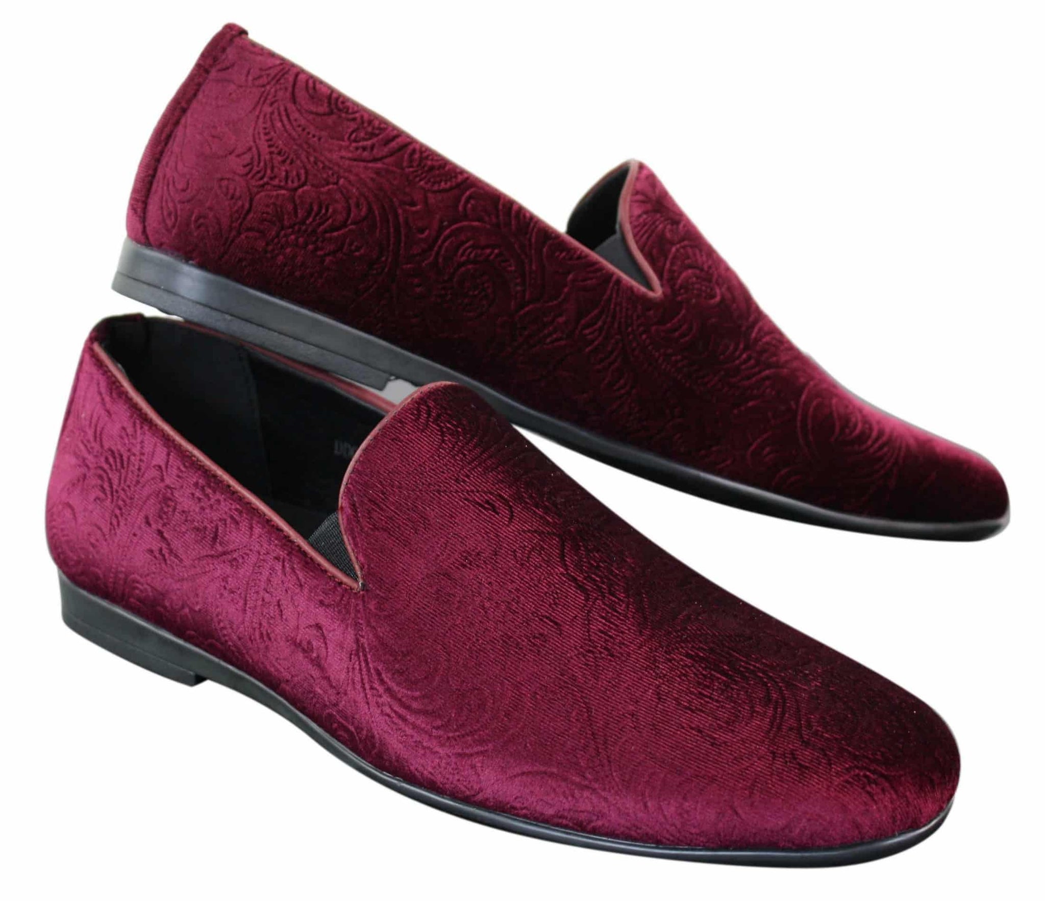 Elong DD0083 – vyriški aksominiai įmaunami „Paisley“ rašto vairavimo bateliai, elegantiški, laisvalaikio stiliaus, vyno tamsiai mėlyni, juodi.