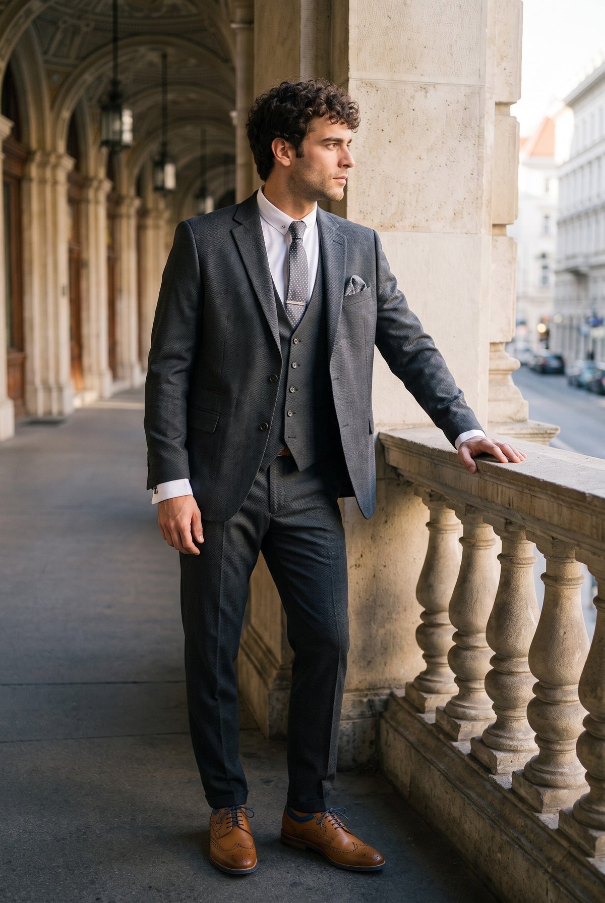 Look #272 styled with IM1 vyriškas klasikinis tamsiai rudas vienspalvis trijų dalių kostiumas