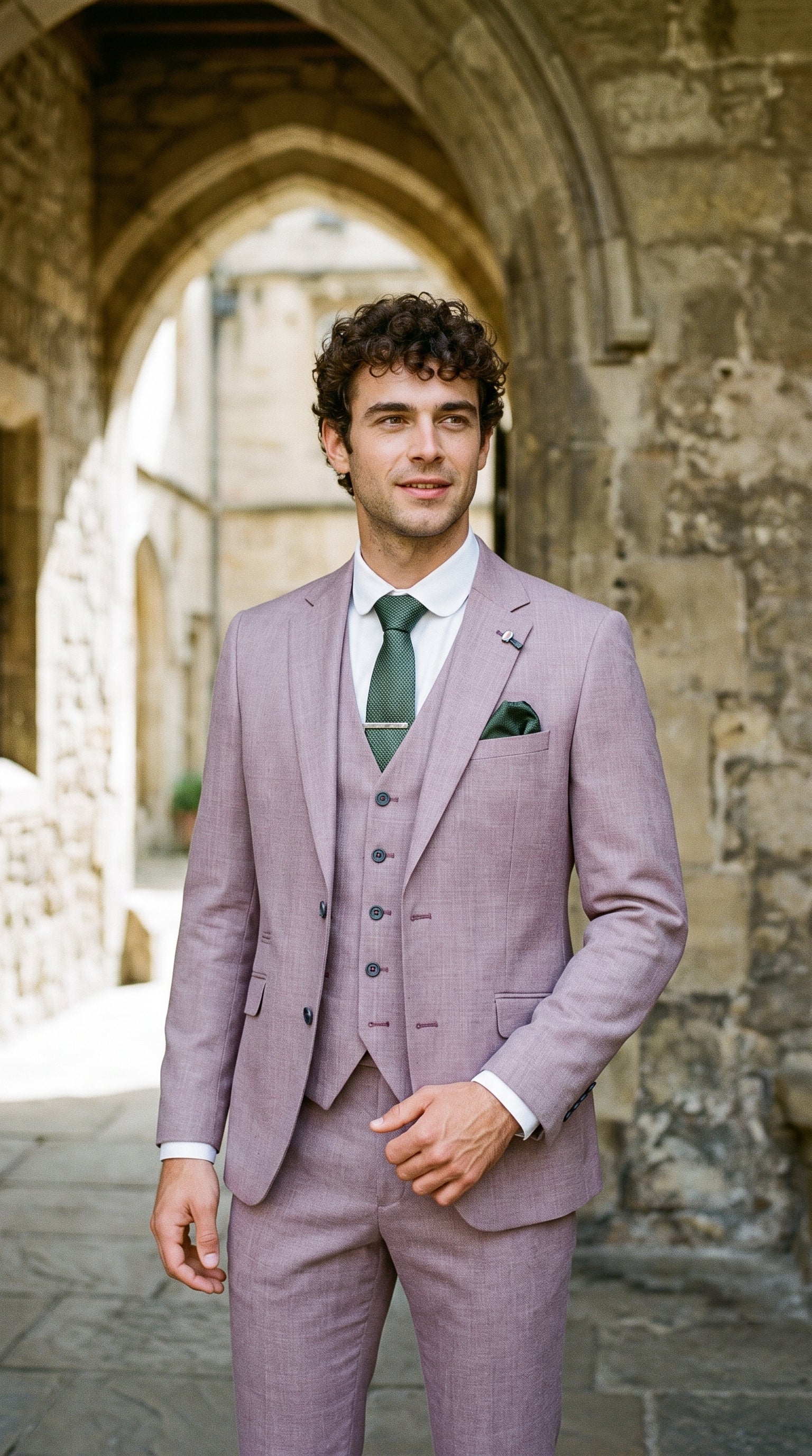 Look #317 styled with Vyriškas rausvas vasarinis lininis kostiumas