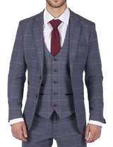 Vyriškas Marc Darcy mėlynas pilkas raudonas languotas švarkas, elegantiškas, laisvalaikio tvido, plonas, Drake stiliaus.