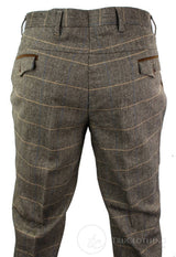 Dx-7 - Vyriškos tvido kelnės su languotais raštais, gelsvai rudos spalvos, įprastos