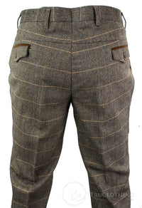 Dx-7 - Vyriškos tvido kelnės su languotais raštais, gelsvai rudos spalvos, įprastos