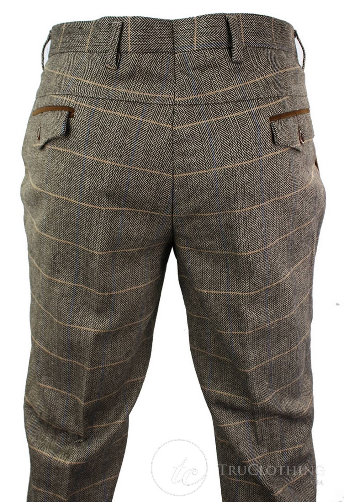 Dx-7 - Vyriškos tvido kelnės su languotais raštais, gelsvai rudos spalvos, įprastos