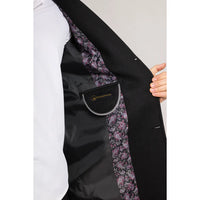 Vyriškas juodas paltas su įpjauta apykakle iš vilnos mišinio