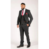 Vyriškas tamsiai mėlynas vyno languotas tvido vintažinis trijų dalių naujas Marc Darcy kostiumas su silkės kaulo raštu