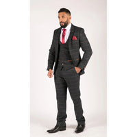 Vyriškas tamsiai mėlynas vyno languotas tvido vintažinis trijų dalių naujas Marc Darcy kostiumas su silkės kaulo raštu