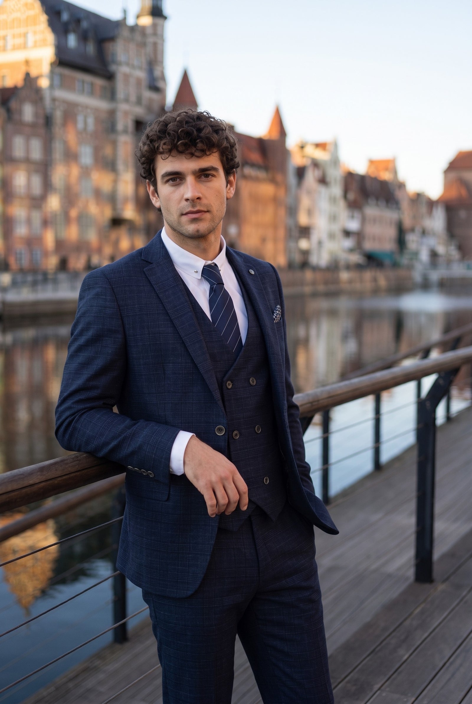 Look #344 styled with Luis - vyriškas mėlynas languotas plonas trijų dalių kostiumas