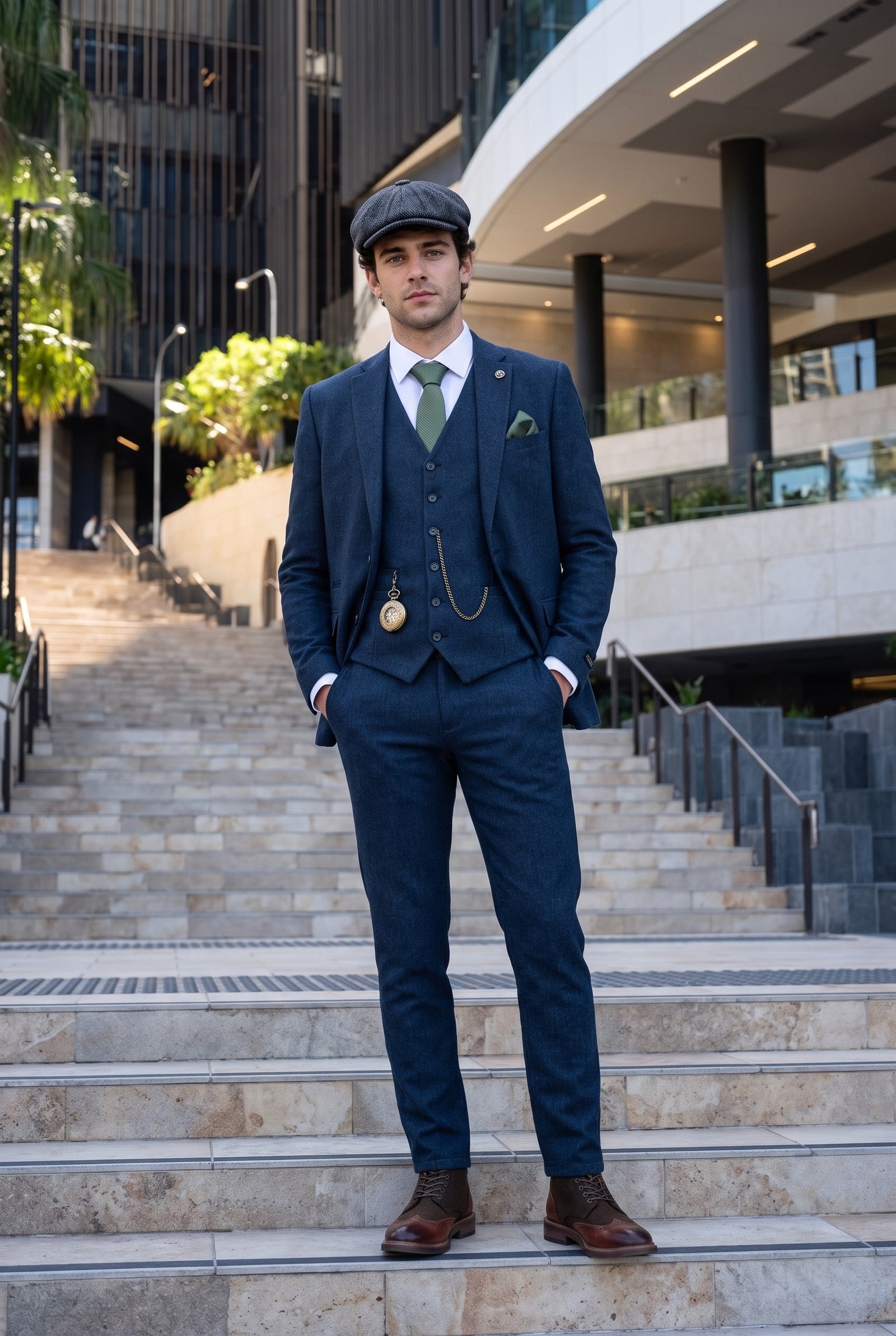 Look #385 styled with Vyriškas tamsiai mėlynas „Peaky Blinders“ vilnonis kostiumas