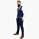 „Happy Gentleman BELLO“ tamsiai mėlynas trijų dalių vilnonis kostiumas, priglundantis prie kūno