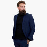 „Happy Gentleman BELLO“ tamsiai mėlynas trijų dalių vilnonis kostiumas, priglundantis prie kūno