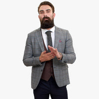 „Happy Gentleman ELEGANTE“ vilnonis trijų dalių kostiumas su kontrastinga ruda liemene