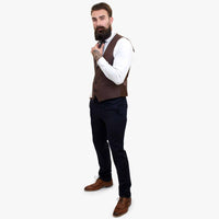 „Happy Gentleman ELEGANTE“ vilnonis trijų dalių kostiumas su kontrastinga ruda liemene