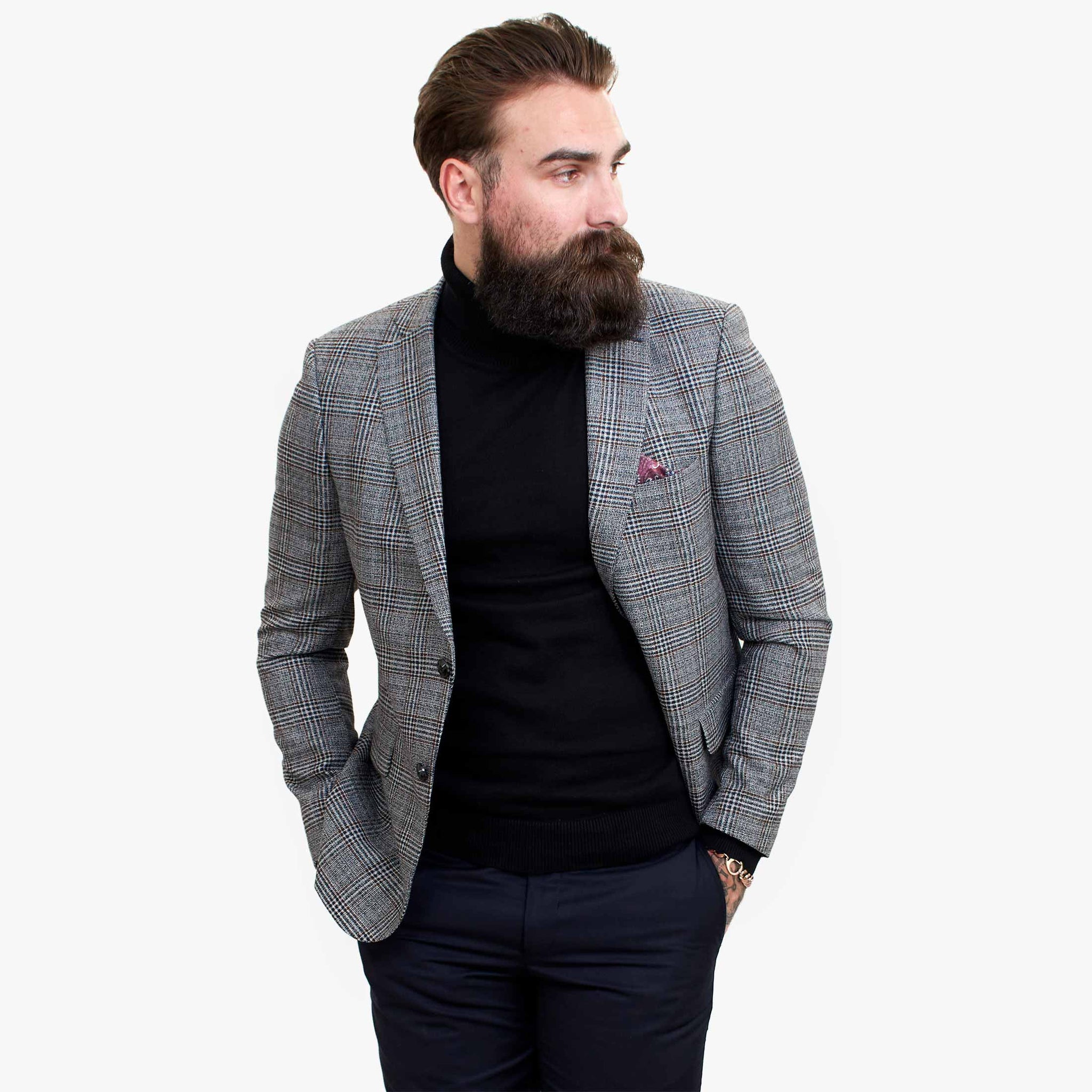 „Happy Gentleman ELEGANTE“ vilnonis trijų dalių kostiumas su kontrastinga ruda liemene