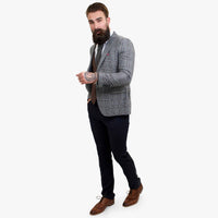 „Happy Gentleman ELEGANTE“ vilnonis trijų dalių kostiumas su kontrastinga ruda liemene