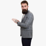 „Happy Gentleman ELEGANTE“ vilnonis trijų dalių kostiumas su kontrastinga ruda liemene