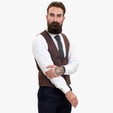 „Happy Gentleman ELEGANTE“ vilnonis trijų dalių kostiumas su kontrastinga ruda liemene