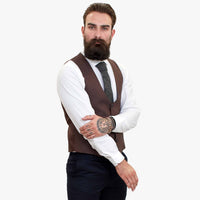 „Happy Gentleman ELEGANTE“ vilnonis trijų dalių kostiumas su kontrastinga ruda liemene