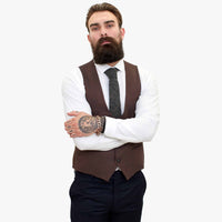 „Happy Gentleman ELEGANTE“ vilnonis trijų dalių kostiumas su kontrastinga ruda liemene
