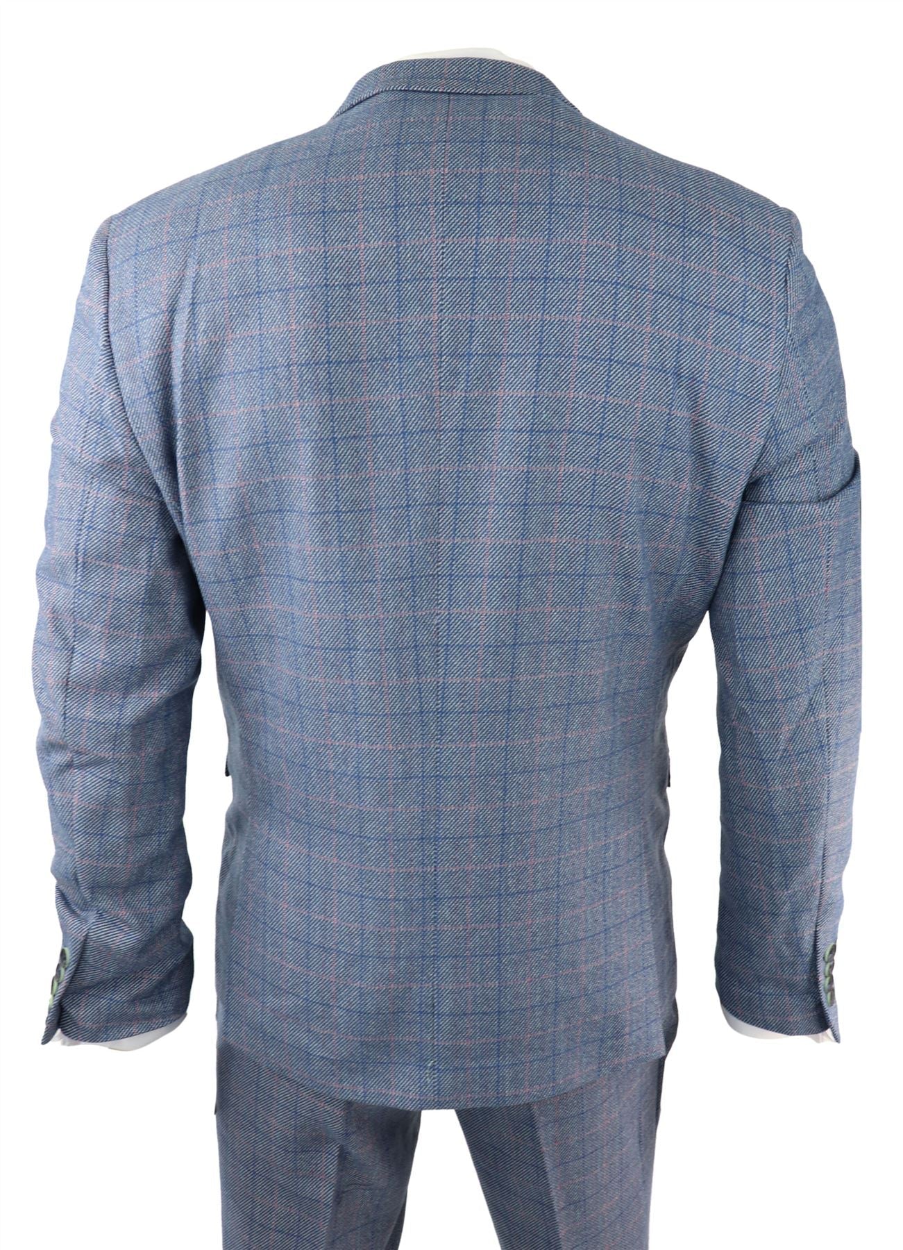 Vyriškas trijų dalių kostiumas, dangaus mėlynumo, languotas, vilnonis, Marc Darcy, pritaikytas kirpimui, vestuvinis, išleistuvių, Harry