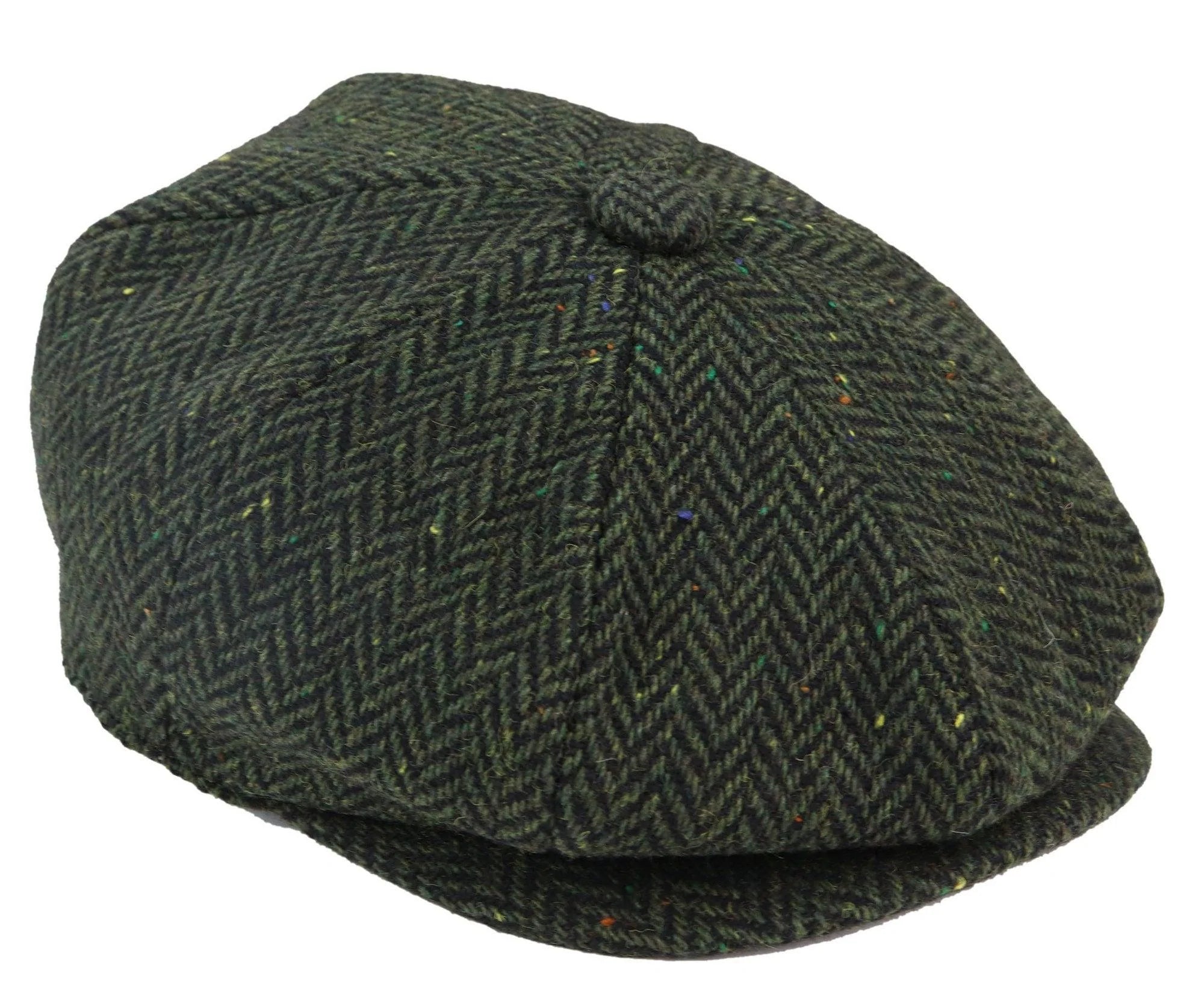 Vyriška „Herringbone“ tvido 8 panelių kepurė su alyvuogių atspalviu