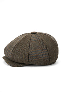 HT6325 - Vyriška languota eglutės rašto tvido mišinio „Newsboy“ 8 panelių kepurė