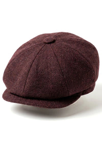 HT6363 - Vyriška vintažinė tvido kepuraitė „Newsboy Peaky Blinders“ - ruda/vyno spalvos