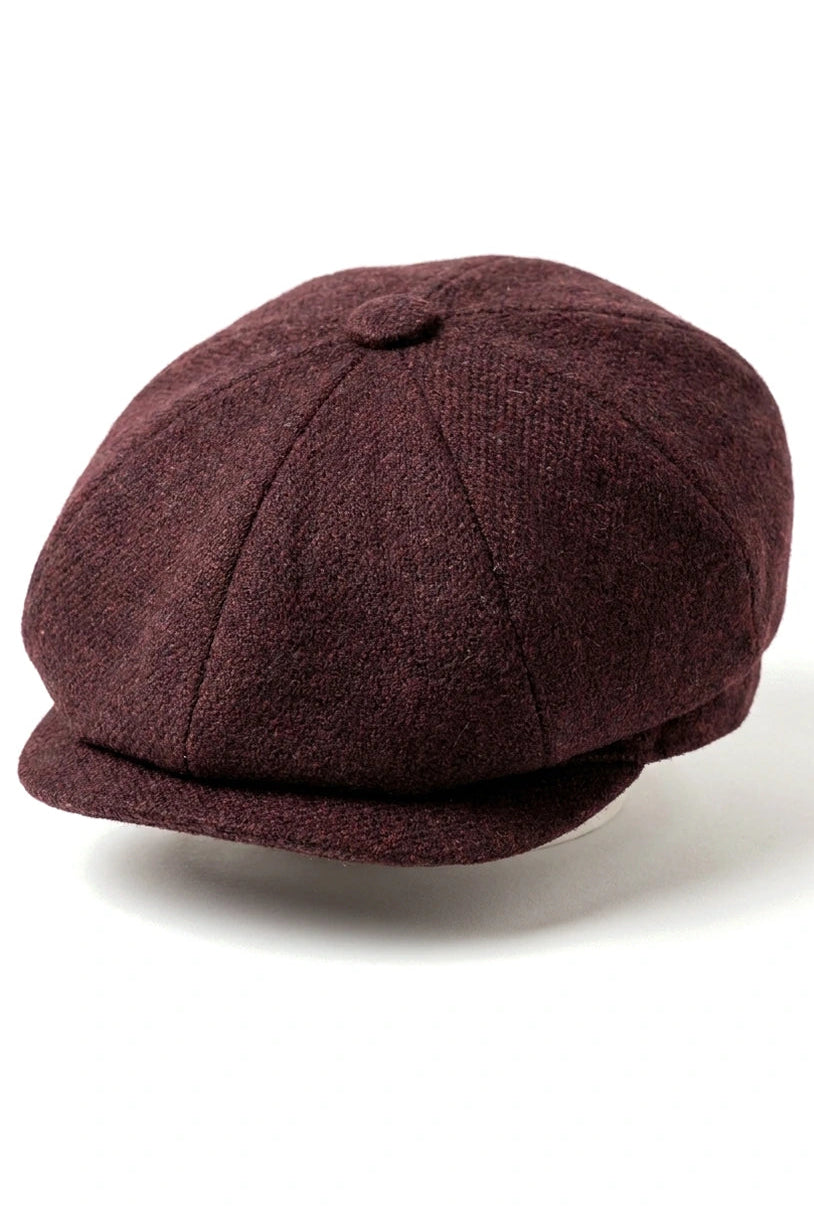 HT6363 - Vyriška vintažinė tvido kepuraitė „Newsboy Peaky Blinders“ - ruda/vyno spalvos