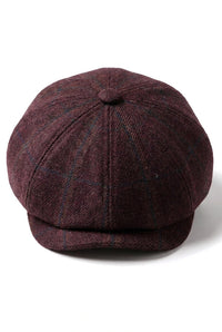 HT6363 - Vyriška vintažinė tvido kepuraitė „Newsboy Peaky Blinders“ - ruda/vyno spalvos