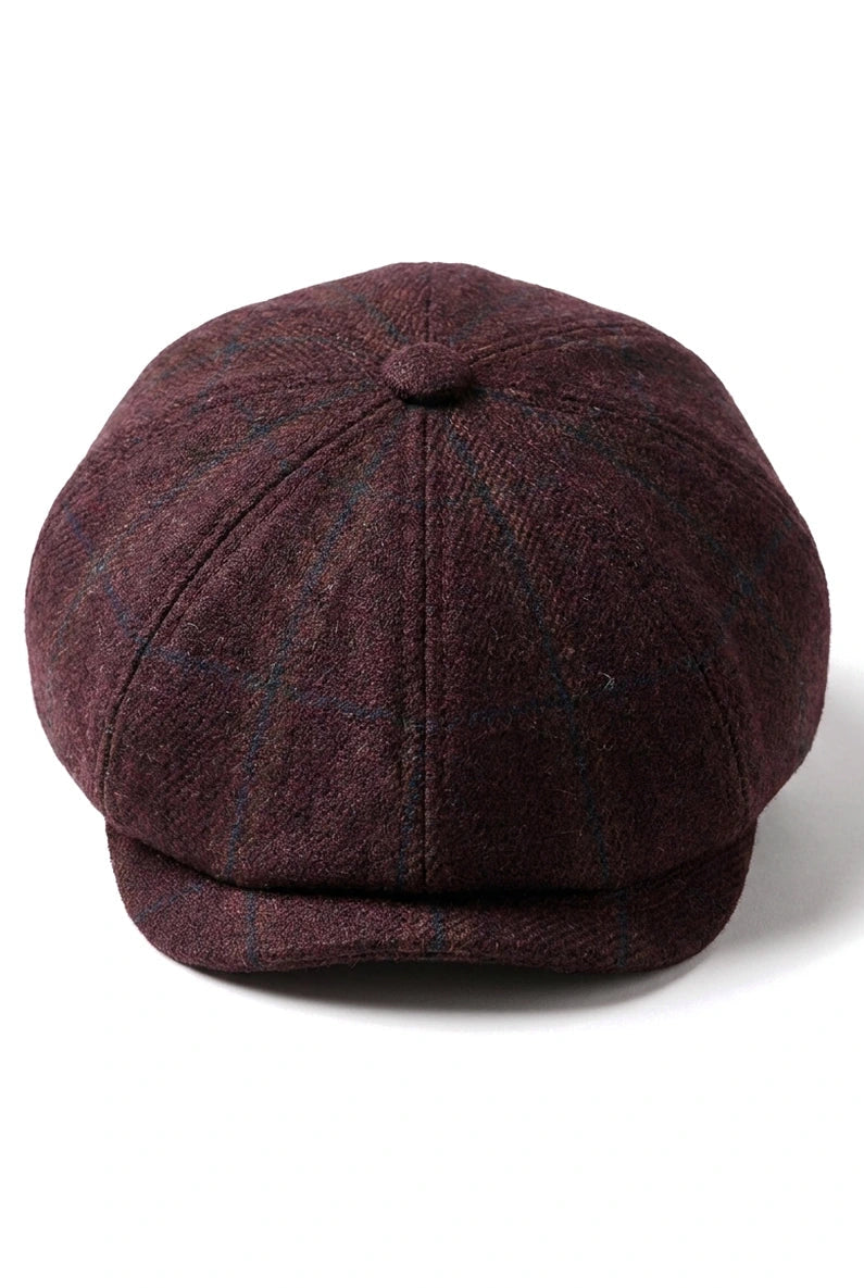 HT6363 - Vyriška vintažinė tvido kepuraitė „Newsboy Peaky Blinders“ - ruda/vyno spalvos