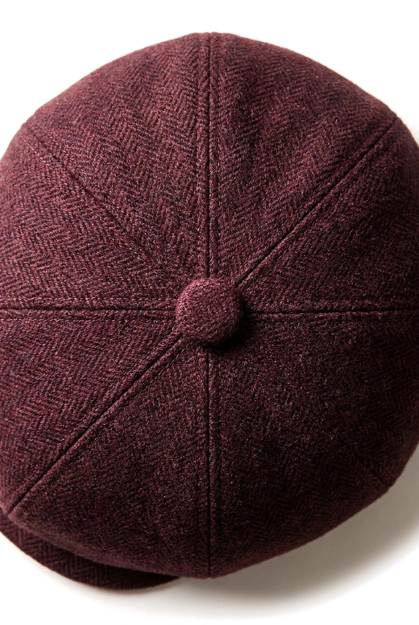 HT6363 - Vyriška vintažinė tvido kepuraitė „Newsboy Peaky Blinders“ - ruda/vyno spalvos