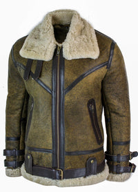 „Infinity EK01“ vyriška „Sherling“ tikros avikailio odos „Viking Vintage RAF“ striukė, ruda, kreminė, kailio