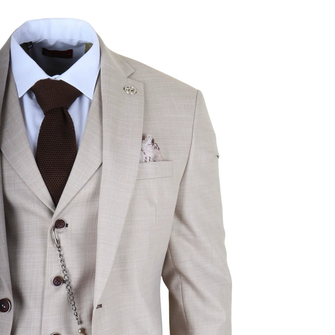 James - vyriškas trijų dalių kreminės spalvos prigludęs kostiumas