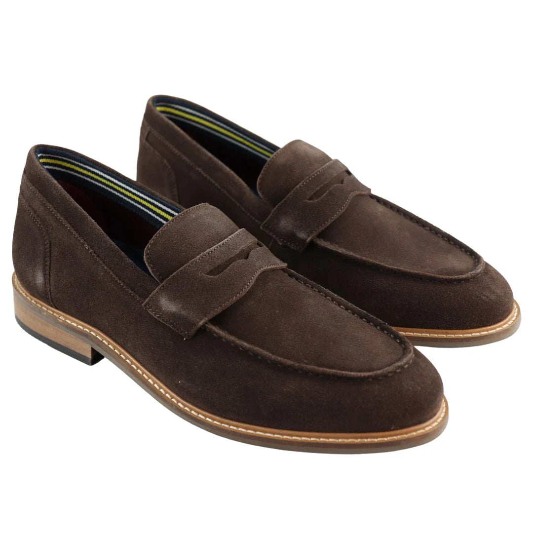 Vyriški „Real Full Suede“ užsegami mokasinai, rudi, stilingi, laisvalaikio, klasikinio stiliaus, patogūs.