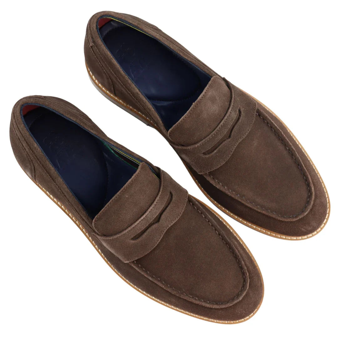 Vyriški „Real Full Suede“ užsegami mokasinai, rudi, stilingi, laisvalaikio, klasikinio stiliaus, patogūs.
