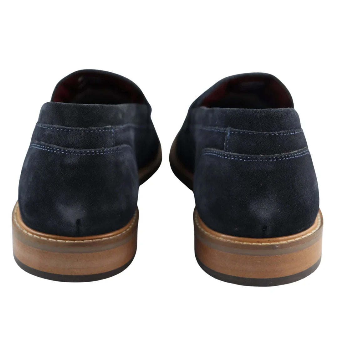 Vyriški „Real Full Suede“ užsegami mokasinai, tamsiai mėlyni, laisvalaikio, klasikinio stiliaus, patogūs.