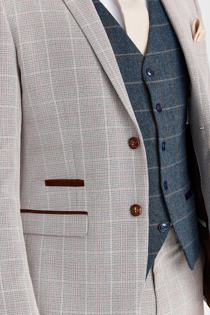 Leo smėlio spalvos kostiumas su Harris Navy Tweed liemene