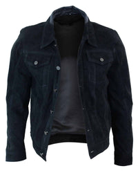 Tikros zomšos odos vyriška trumpa džinsinio stiliaus retro stiliaus džinsinė striukė laisvalaikiui - juoda spalva