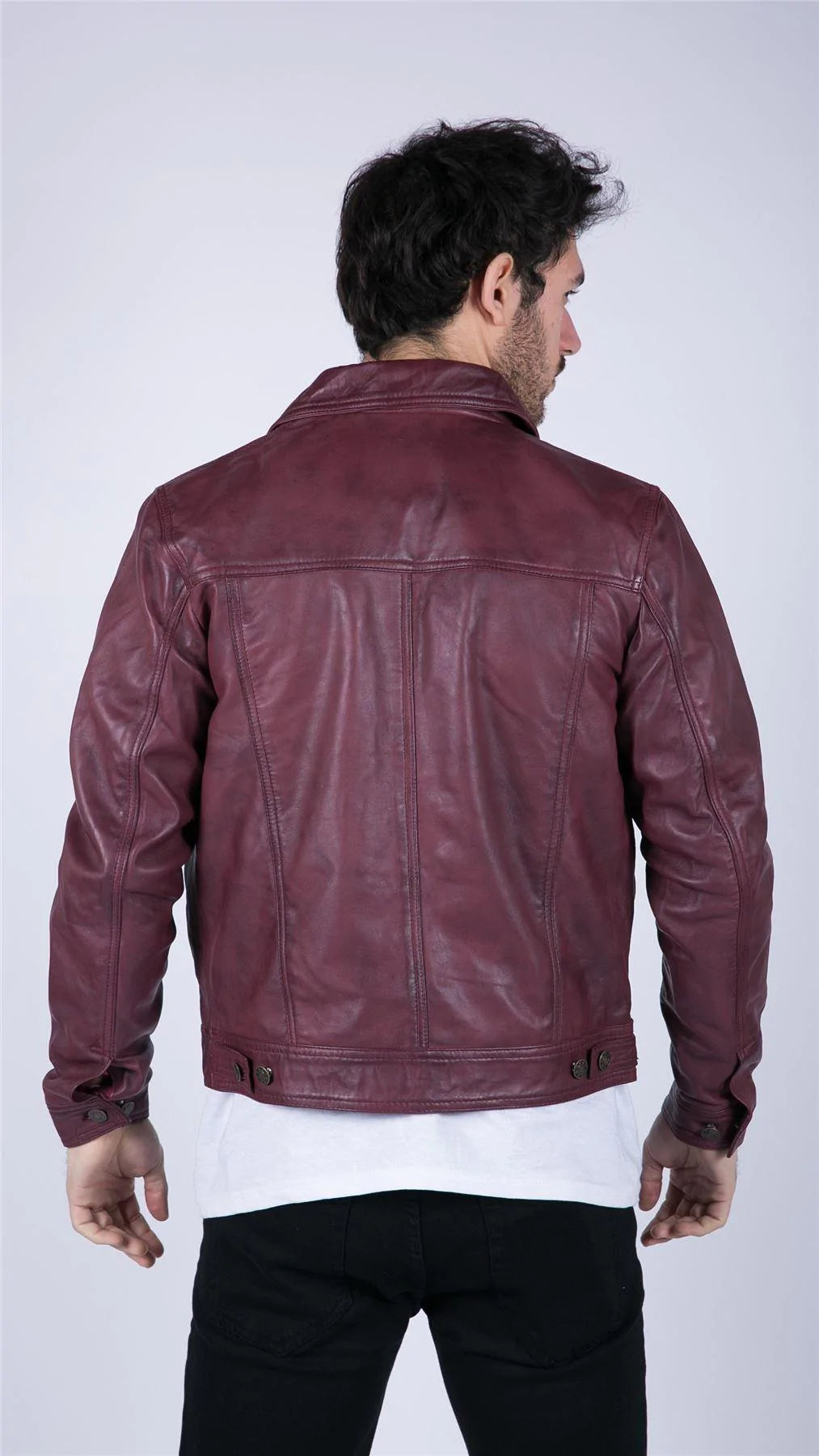 Vyriškas odinis švarkas, bordo spalvos, vyno spalvos, retro stiliaus, klasikinis, odinis.