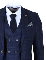 Luis - vyriškas mėlynas languotas plonas trijų dalių kostiumas