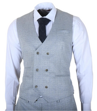 Luis - vyriškas šviesiai mėlynas languotas plonas trijų dalių kostiumas