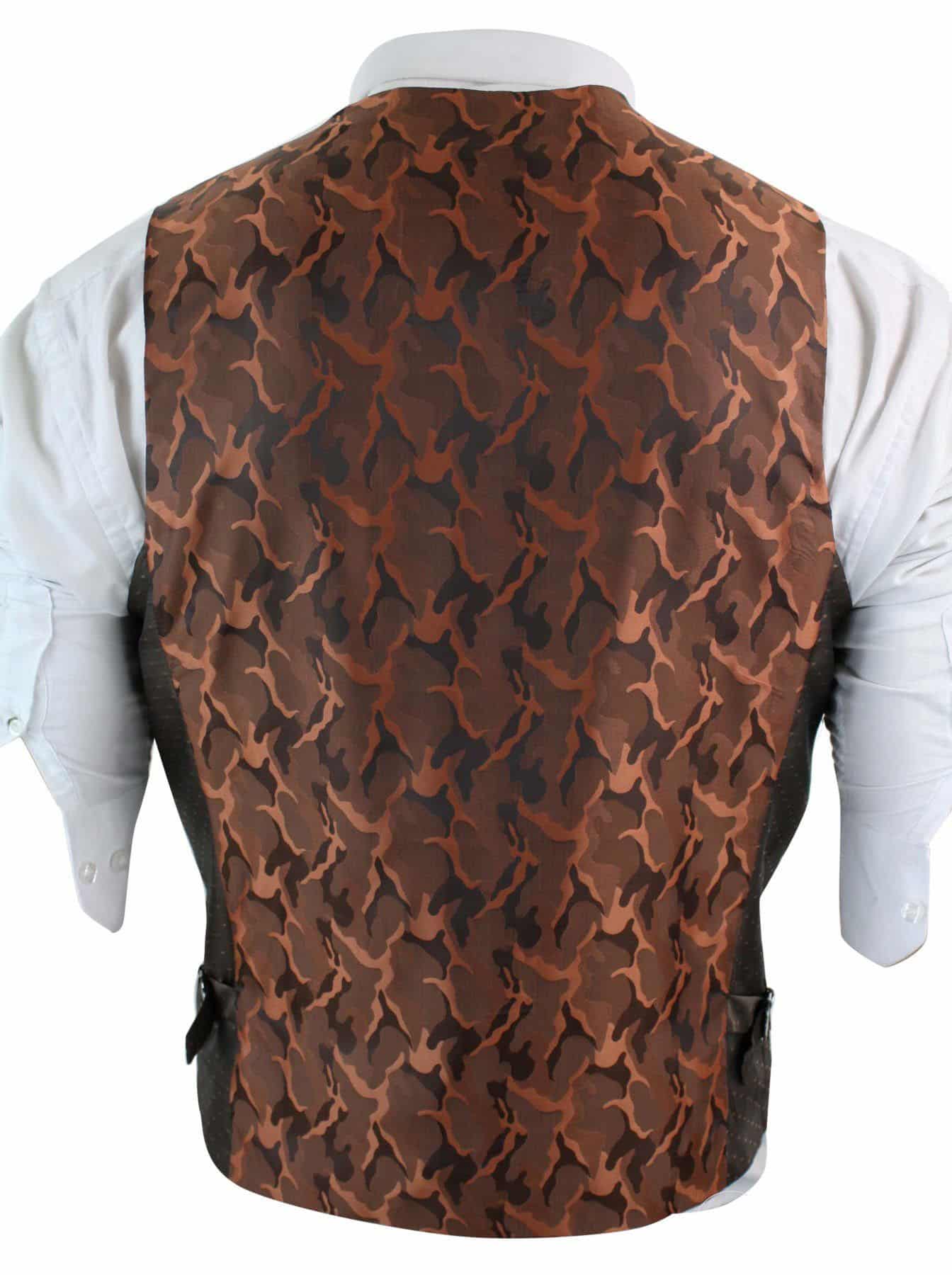 Vyriška dvieilė veltinio tvido liemenė su retro stiliaus raštu, plona kirpimo, „Herringbone“ rašto, DBC, gelsvai ruda