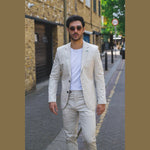 Mario - vyriškas dviejų dalių vasarinis kostiumas, smėlio spalvos, biuro, vestuvinis, klasikinis, itališkas