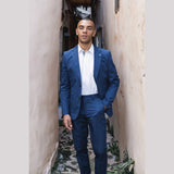 Mario - vyriškas dviejų dalių vasarinis kostiumas, mėlynas, biuro, vestuvinis, klasikinis, itališkas