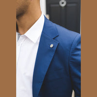 Mario - vyriškas dviejų dalių vasarinis kostiumas, mėlynas, biuro, vestuvinis, klasikinis, itališkas