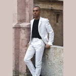 Mario - vyriškas dviejų dalių vasarinis kostiumas, kreminės spalvos, vestuvinis, klasikinis, itališkas