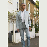 Mario - vyriškas dviejų dalių vasarinis kostiumas, šviesiai mėlynas, vestuvinis, klasikinis, itališkas