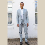 Mario - vyriškas dviejų dalių vasarinis kostiumas, šviesiai mėlynas, vestuvinis, klasikinis, itališkas